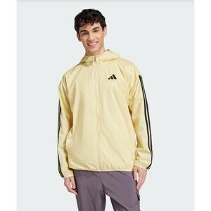New adidas Essentials Woven 3-Stripes Windbreaker Jacket Men's 2XL IM7847 Yellow